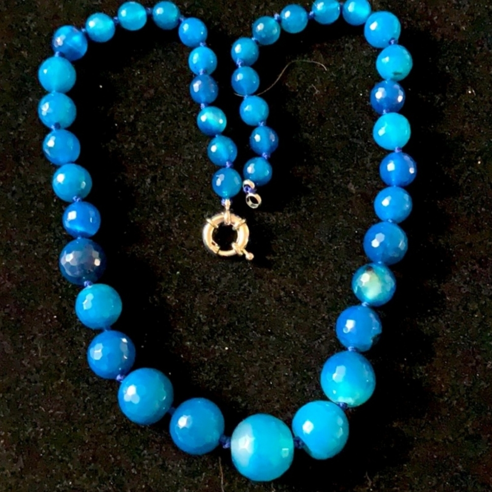 Genuine Natural Kyanite Beaded Necklace Sterling Clasp